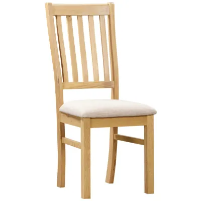 Natural Oak Slatted Dining Chair with Fabric Seat