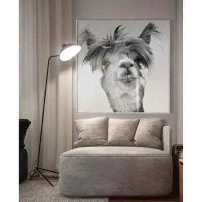 Monochrome Llama Glass Large Wall Art Silver Frame
