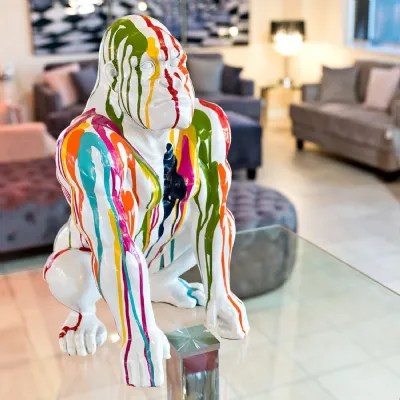 White Gorilla Statuette with Colourful Painted Strokes