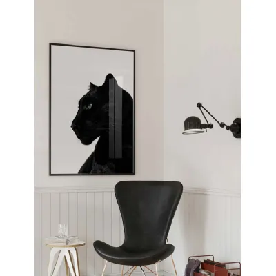 Black Panther Monochrome Large Glass Wall Art Black Framed