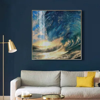 Ocean Wave Glass Large Square Wall Art Gold Framed