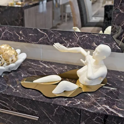 Cream Bathing Lady Sculpture Mirrored Gold Base