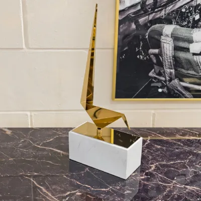 Gold Long Tailed Tit Small Sculpture Marble Plinth Base