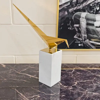 Gold Long Tailed Tit Sculpture Marble Plinth Base
