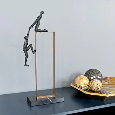 Black Helping Hand Brass Framed Sculpture Stone Base