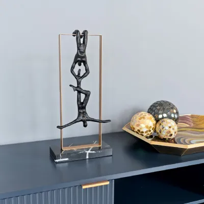 Black Acrobats Brass Framed Sculpture Stone Base