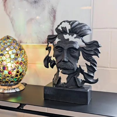 Albert Einstein Cast Iron Bust Sculpture Stone Base