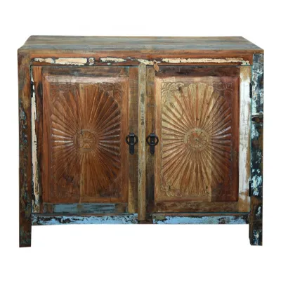 Distressed Teal and Natural Reclaimed Wood 2 Door Sideboard