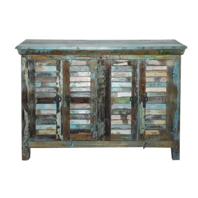 Distressed Multicolour Reclaimed Wood 4 Door Sideboard