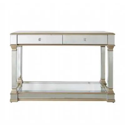 Pollo Console Mirror Table 2 Drawer Champagne Trim