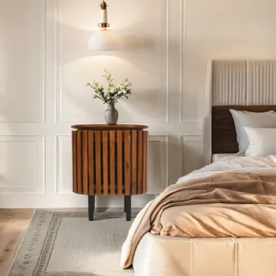 Slatted Mango Wood Bedside Table