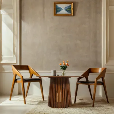 Dark Mango Wood 120cm Small Round Dining Table Slatted Base