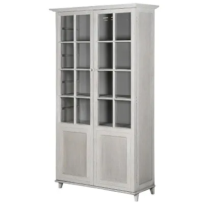 Antique White 2 Glass Door Vitrine Display Cabinet