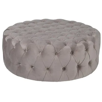Soft Grey Buttoned Velvet Ottoman
