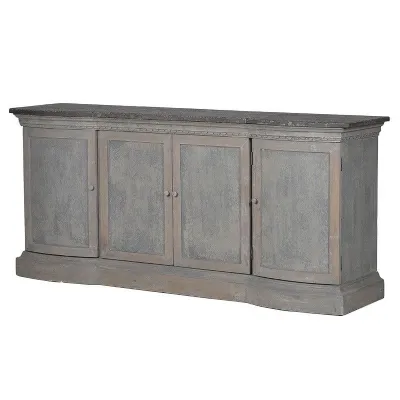Traditional Heritage 4 Door Wooden Grey Wash Sideboard With Stone Top
