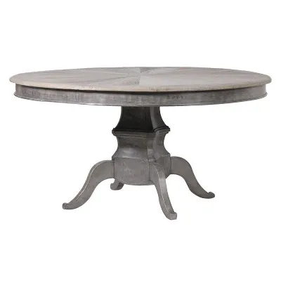 Large Traditional Designed Natural Elm Parquet Top Round Dining Table