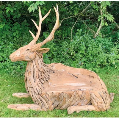 Large Teak Wooden Stag Garden Bench