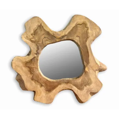 Teak Tree Slice Wall Mirror Medium
