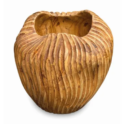 Striped Teak Vase 22 25cm