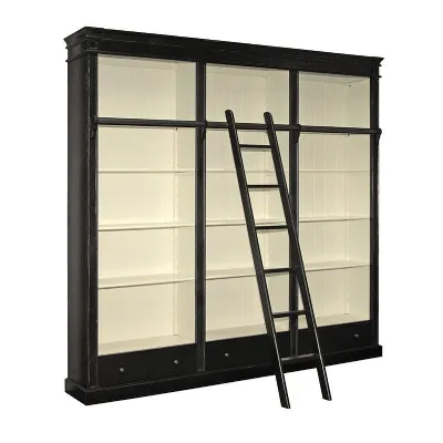 Black Painted Large Library Bookcase With Ladder