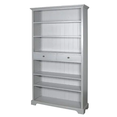 Grey Painted Bookcase With 2 Drawers and 5 Shelves