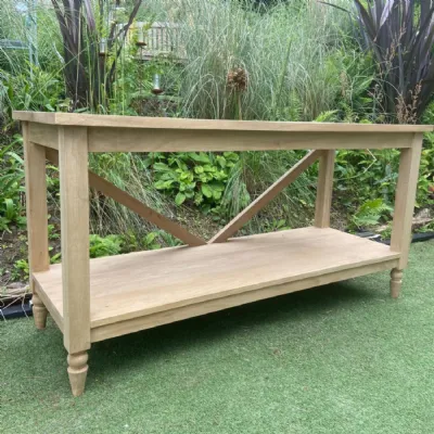 Natural Solid Wood Large Rectangular Console Table with Turned Legs