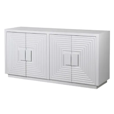 White Concentric Squares 4 Door Sideboard