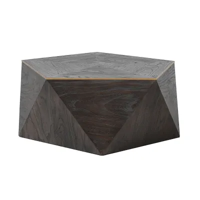 Darkwood and Gold Trim Hexagon Coffee Table