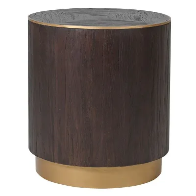 Brushed Elm And Copper Round Lamp Table