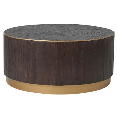 Brushed Elm And Copper Round Coffee Table With Base