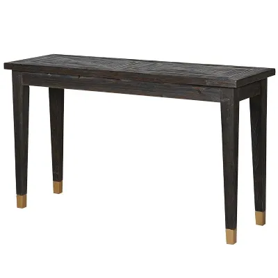 Rectangular Shape Brushed Elm And Copper Side Table With Leg Caps