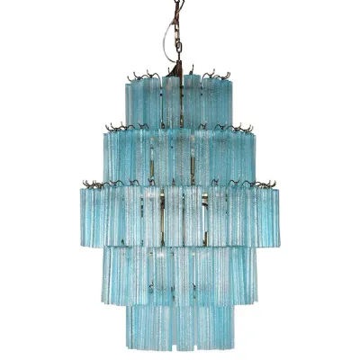 Mid century Aquamarine Glass 5 Tier Chandelier