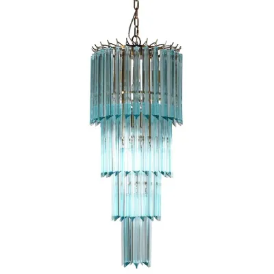 Mid century Aquamarine Tiered Glass Chandelier