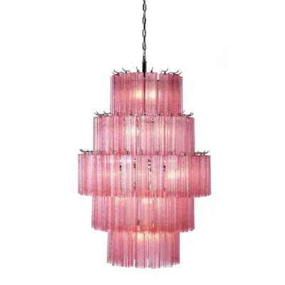 Pink Tiered Gl. Chandelier