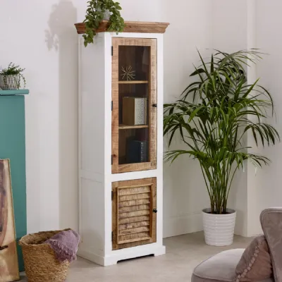 White and Rustic Reclaimed Wood Narrow Display Cabinet