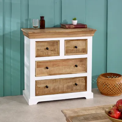 White and Natural Wood 2 Over 2 Chest of Drawers