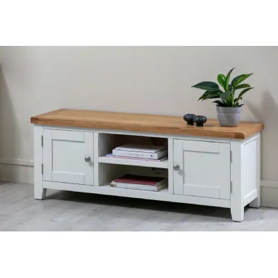 Modern White Painted Oak Top 2 Door TV Unit