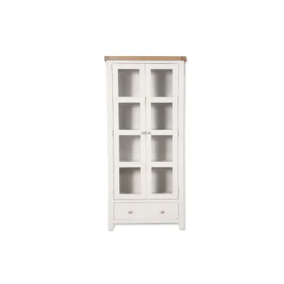 Modern White Painted Display Cabinet with Oak Top and Glazed Doors
