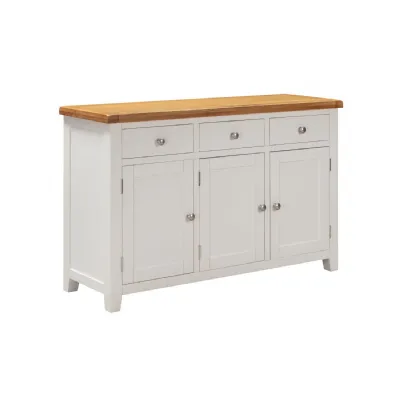 Modern White Painted 3 Door Sideboard with Natural Oak Top