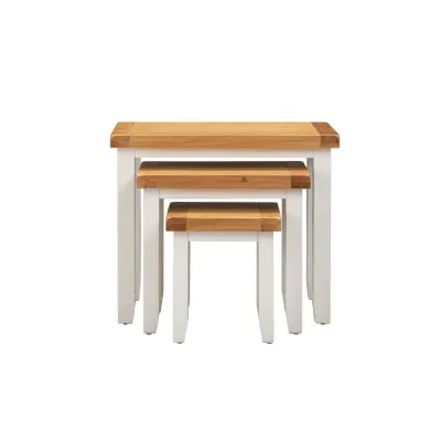 Modern White and Oak Living Room Nest of 3 Tables