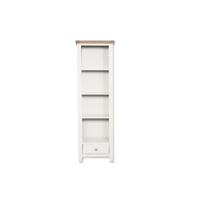 Modern White Painted Oak Top Slim Bookcase with Drawer