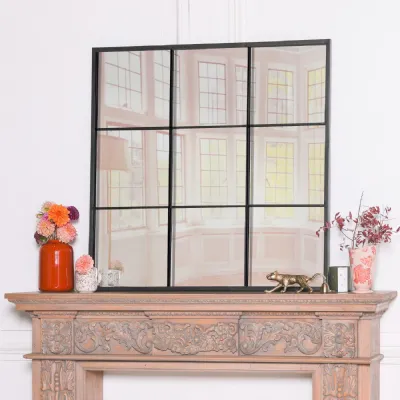 Black Metal 90cm Window Mirror