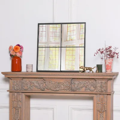 Black Metal 60cm Window Mirror