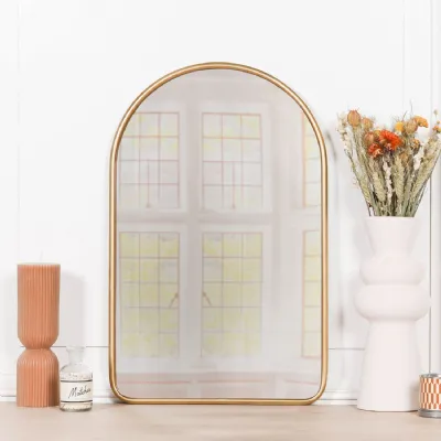 Gold Curved Arched Metal Wall Mirror