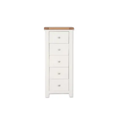 Modern White Painted Oak Top 5 Drawer Tall Bedroom Chest