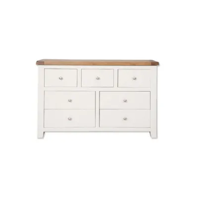 Modern White Painted 7 Drawer Wide Chest with Oak Top