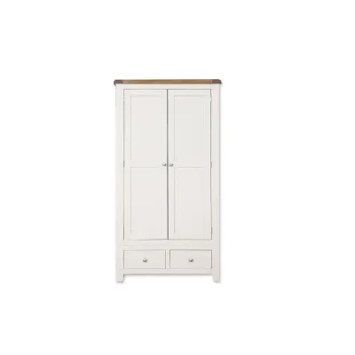 Modern White Painted 2 Door 2 Drawer Wardrobe with Natural Oak Top