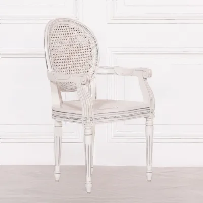 Off White Chateau Rattan Dining Bedroom Arm Chair