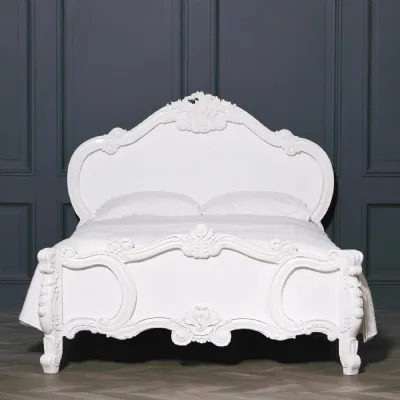 French Carved Rose Cherub White King Size 5ft Bed