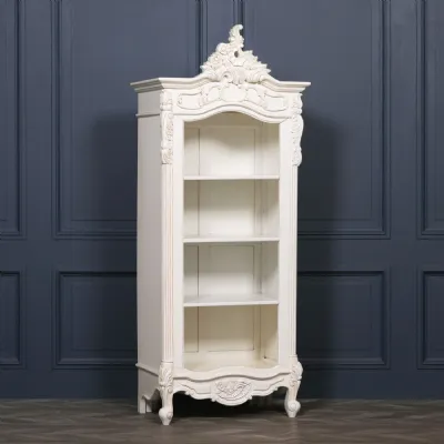 French Style White Mahogany Tall Bookcase Carved Detailied